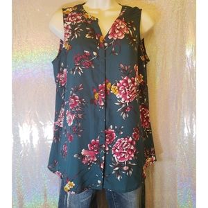Apt 9 Size Medium Green Floral Tank Top